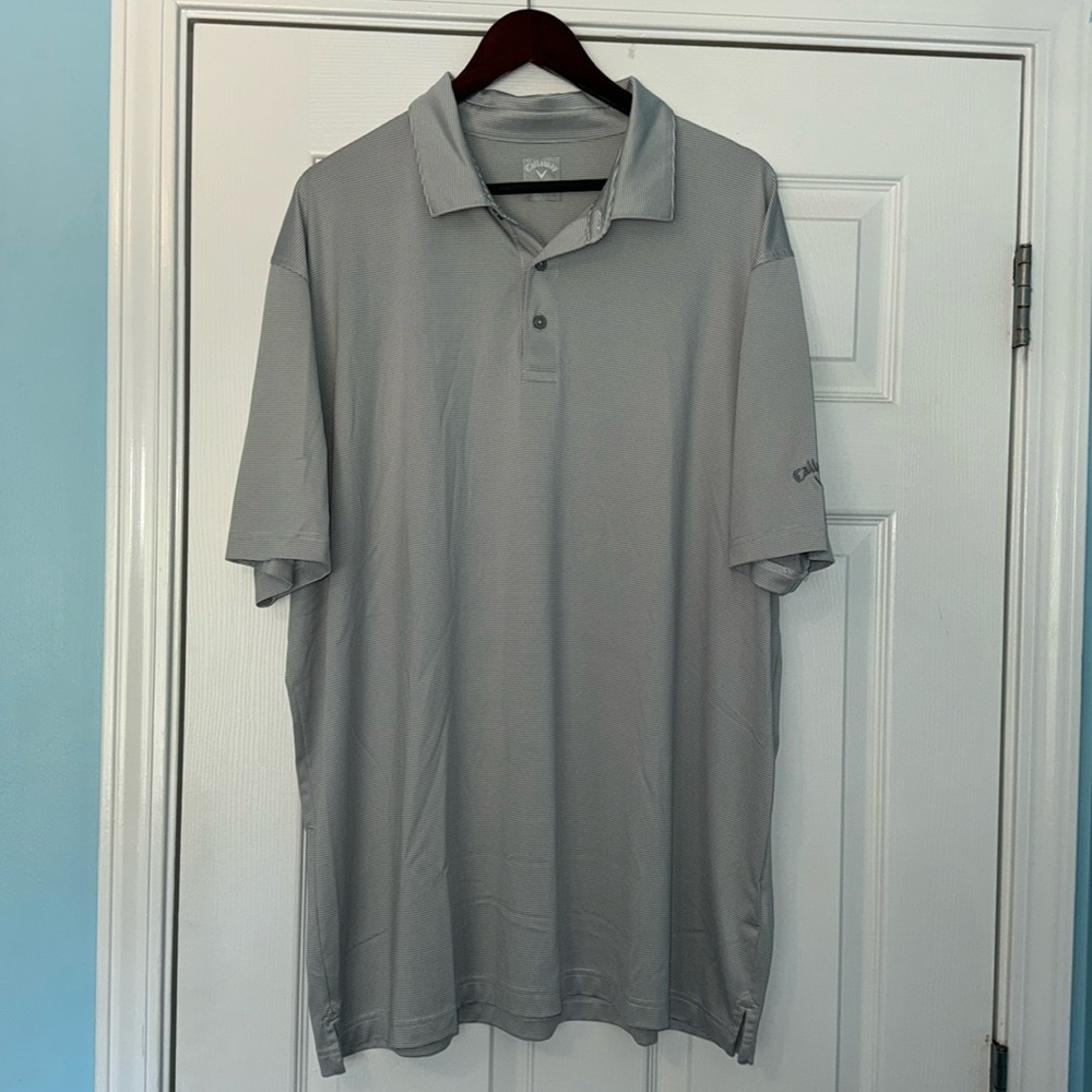 CALLAWAY Gray Stripe Golf Polo Shirt Size XXL